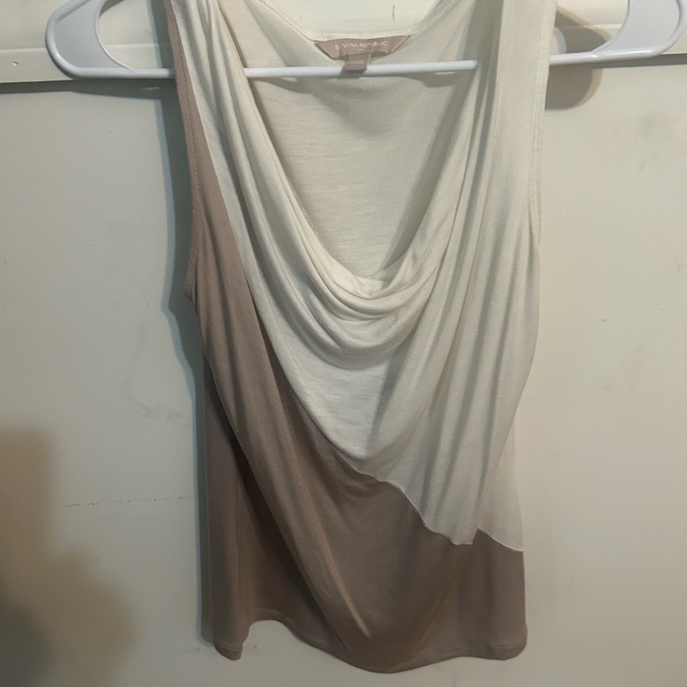 Banana Republic Cream and Tan Drape Neck Tank Top